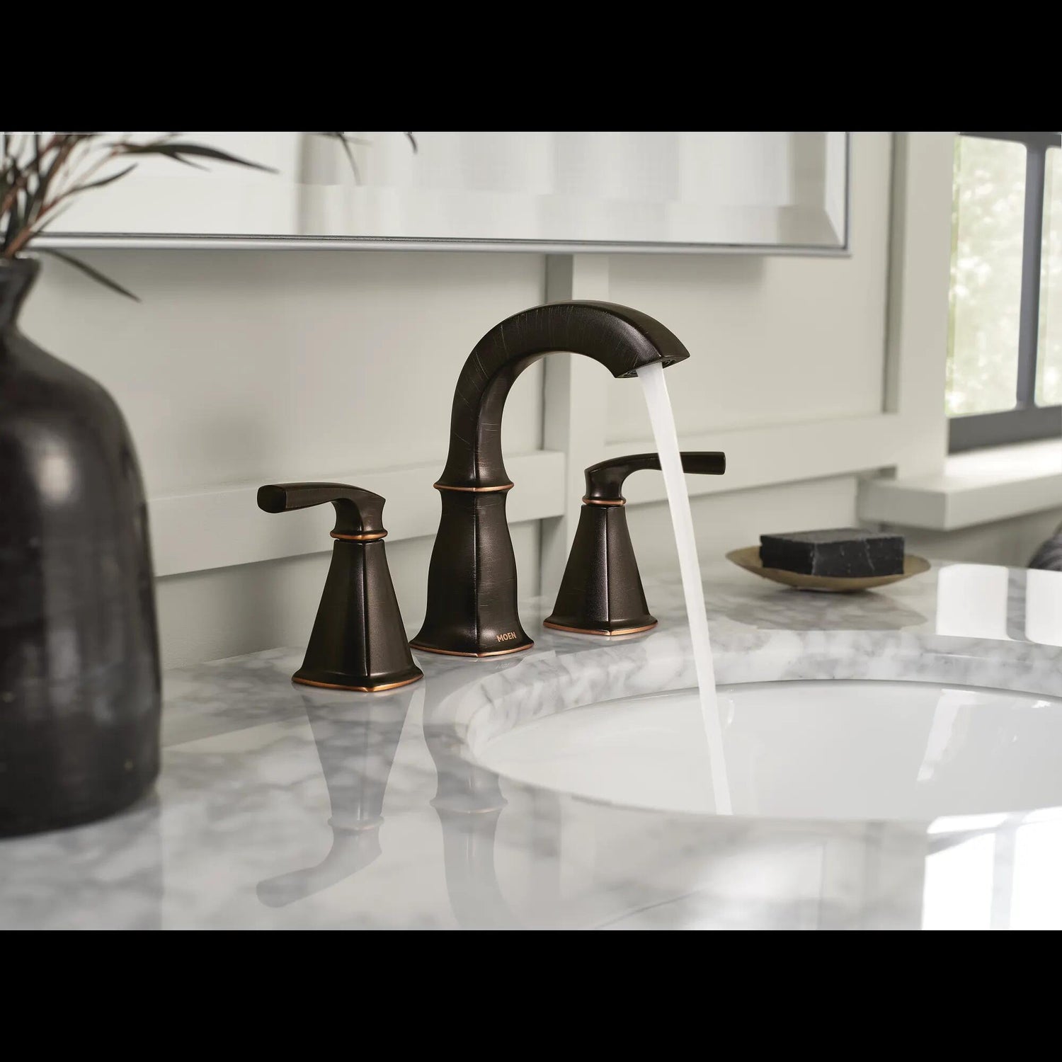MOEN Finney 84722BRB Two-Handle High Arc Widespread Bathroom Faucet in Mediterranean Bronze (Valve Included)