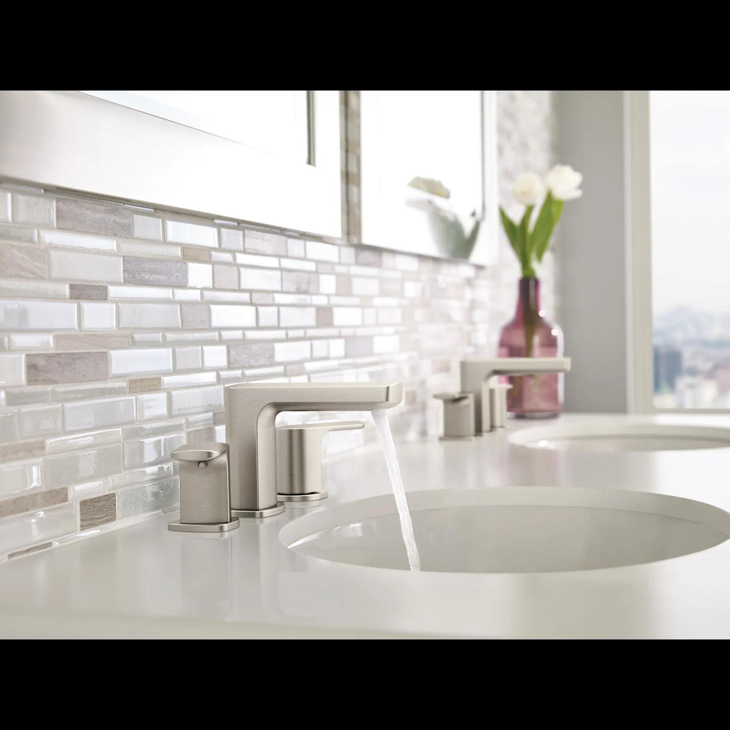 MOEN Rizon T6920BN Two-Handle Widespread Bathroom Faucet in Brushed Nickel (Valve Required)