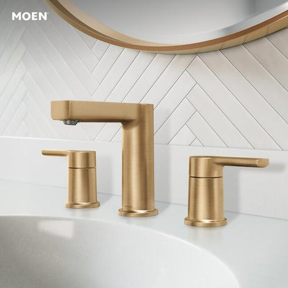 MOEN Rinza 84629BZG Two-Handle Widespread Bathroom Faucet in Bronzed Gold (Valve Included)
