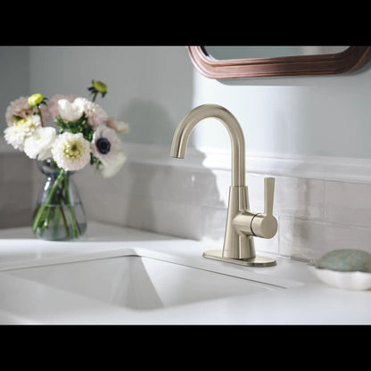 MOEN Jase 64430BN One-Handle Single Hole Bathroom Sink Faucet in Brushed Nickel (Drain Included)
