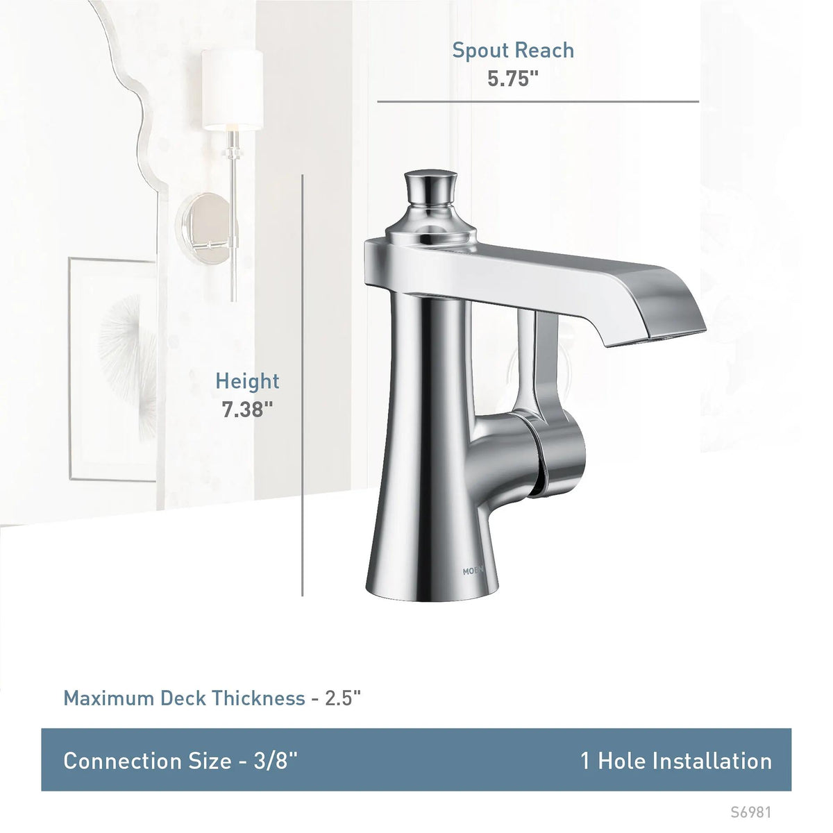 MOEN Flara S6981NL 1.2 GPM One-Handle Bathroom Faucet in Nickel (Drain Included)