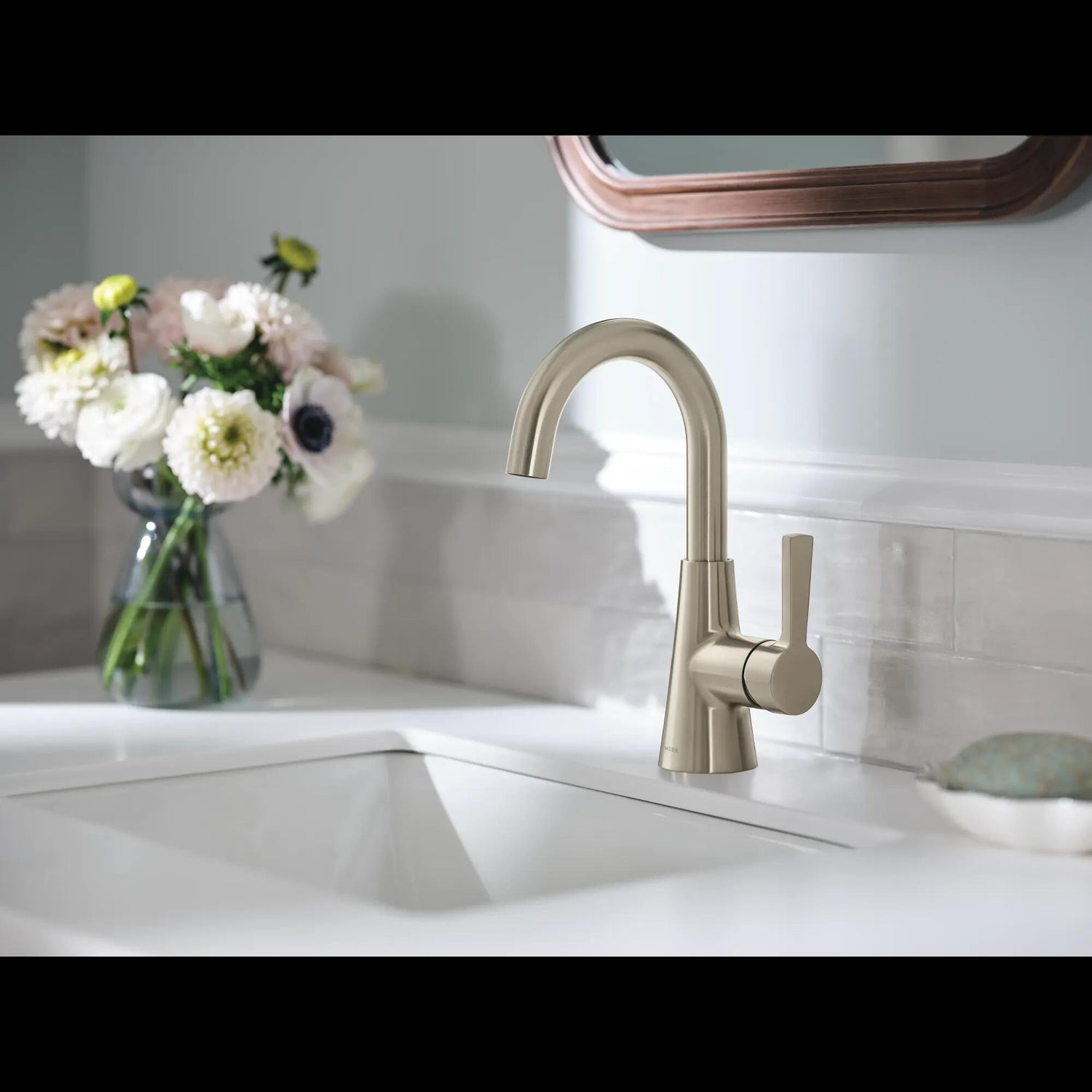 MOEN Jase 64430BN One-Handle Single Hole Bathroom Sink Faucet in Brushed Nickel (Drain Included)