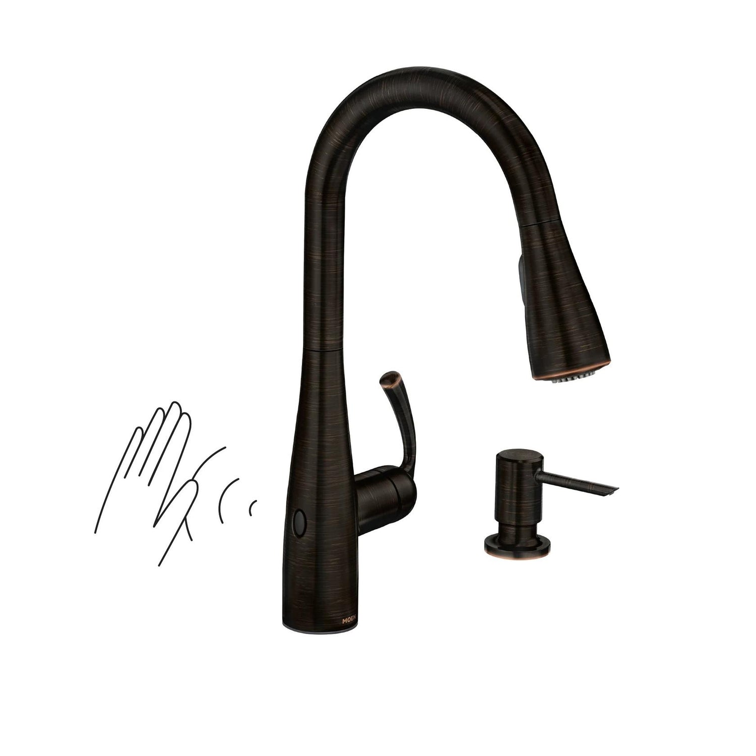 MOEN Essie 87014EWBRB Touchless 1-Handle Pull-Down Sprayer Kitchen Faucet with MotionSense Wave and Power Clean in Mediterranean Bronze
