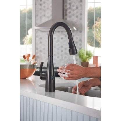 MOEN Essie 87014EWBRB Touchless 1-Handle Pull-Down Sprayer Kitchen Faucet with MotionSense Wave and Power Clean in Mediterranean Bronze