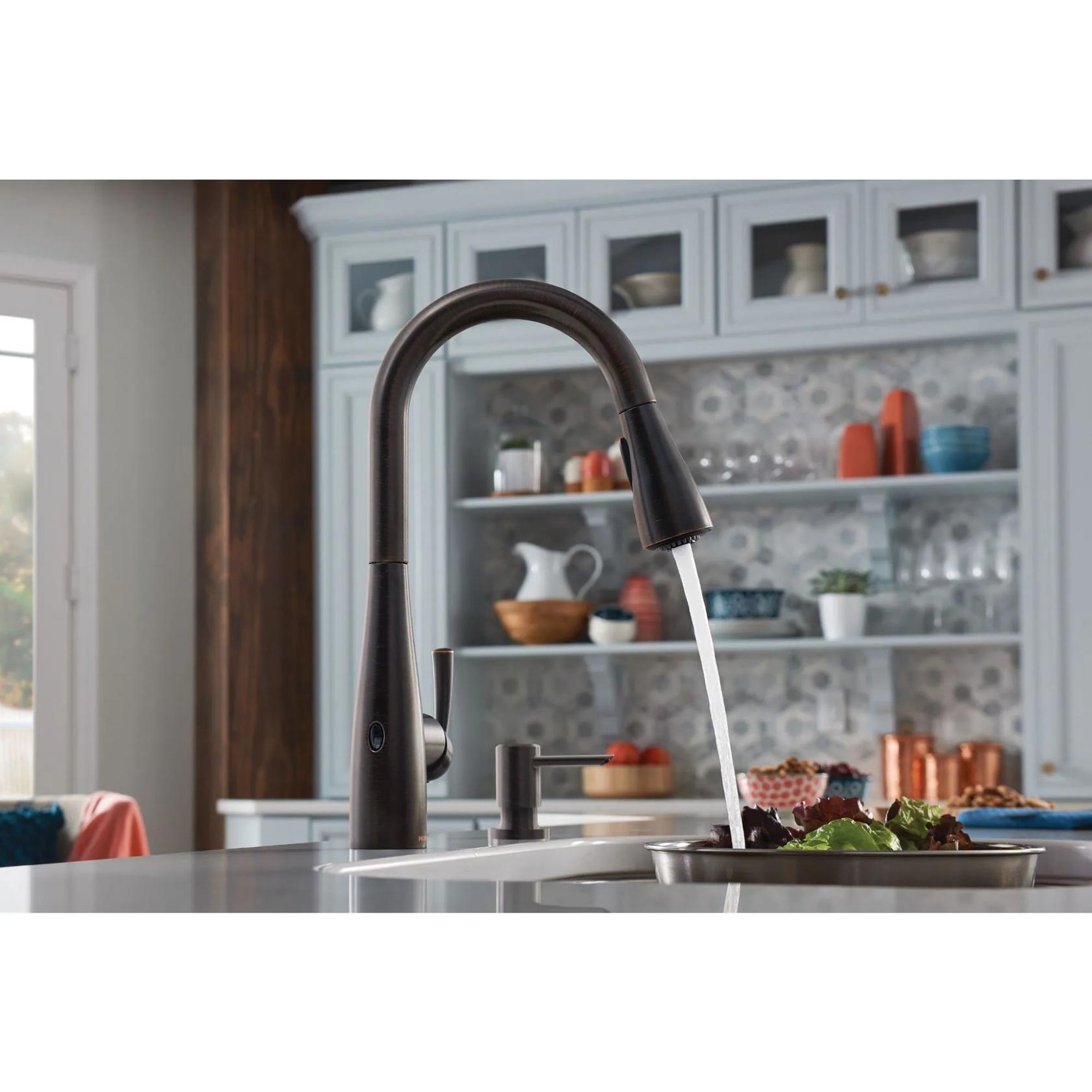 MOEN Essie 87014EWBRB Touchless 1-Handle Pull-Down Sprayer Kitchen Faucet with MotionSense Wave and Power Clean in Mediterranean Bronze