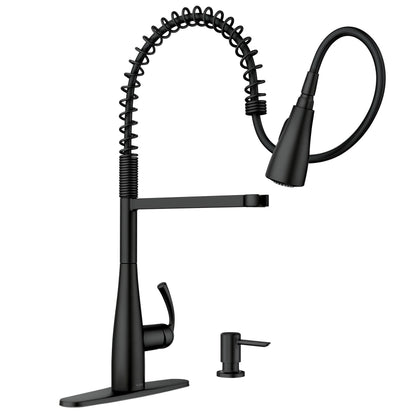 MOEN Essie Single-Handle Pre-Rinse Spring Pulldown Sprayer Kitchen Faucet with Power Clean in Matte Black