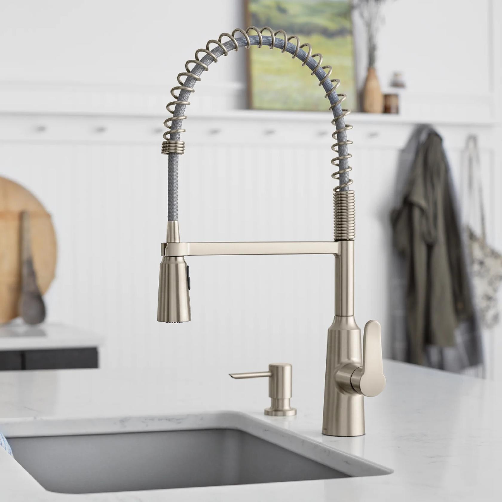 MOEN Edwyn 87807SRS Single-Handle Kitchen Faucet with Soap Dispenser in Spot Resist Stainless
