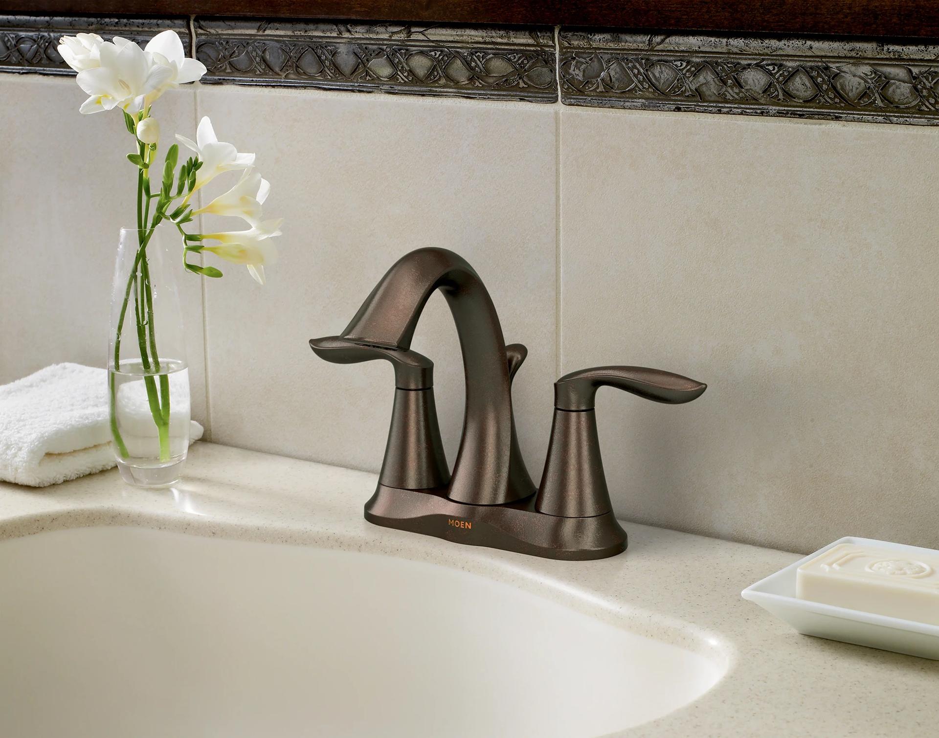 MOEN Eva 6410ORB Two-Handle High Arc Bathroom Faucet in Oil Rubbed Bronze