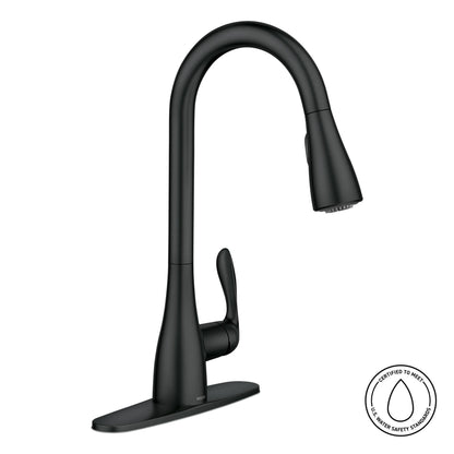 MOEN Georgene 87912BL Single Handle High-Arc Kitchen Faucet in Matte Black (Deck Plate Included)