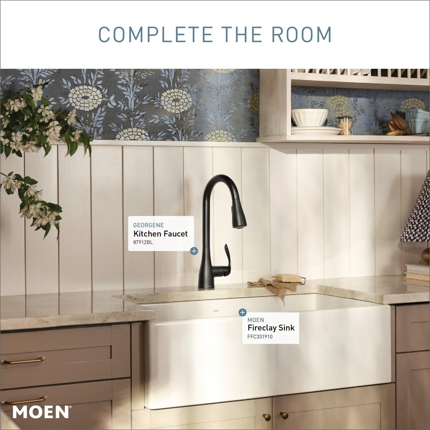 MOEN Georgene 87912BL Single Handle High-Arc Kitchen Faucet in Matte Black (Deck Plate Included)