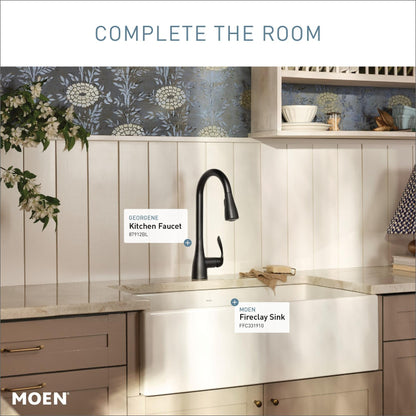 MOEN Georgene 87912BL Single Handle High-Arc Kitchen Faucet in Matte Black (Deck Plate Included)