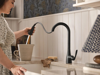 MOEN Georgene 87912BL Single Handle High-Arc Kitchen Faucet in Matte Black (Deck Plate Included)