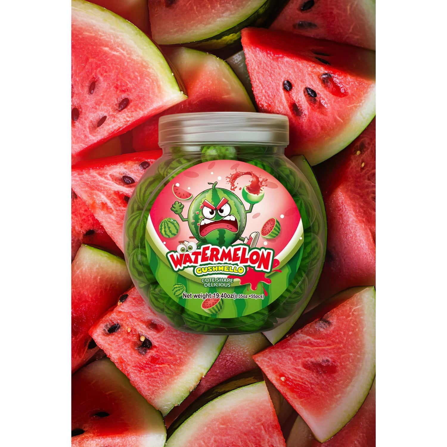 Zoomi Gushmello Candy Fruity Gummy Marshmallow Filled Center 55 Pieces Jar