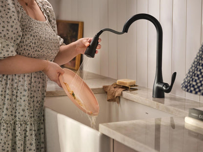 MOEN Georgene 87912BL Single Handle High-Arc Kitchen Faucet in Matte Black (Deck Plate Included)