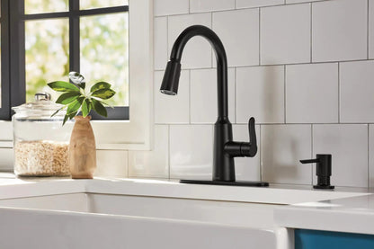 MOEN Edwyn 87028BL Single Handle Pull-Down Handle Kitchen Faucet in Matte Black (Deck Plate Included)