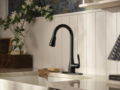 MOEN Georgene 87912BL Single Handle High-Arc Kitchen Faucet in Matte Black (Deck Plate Included)
