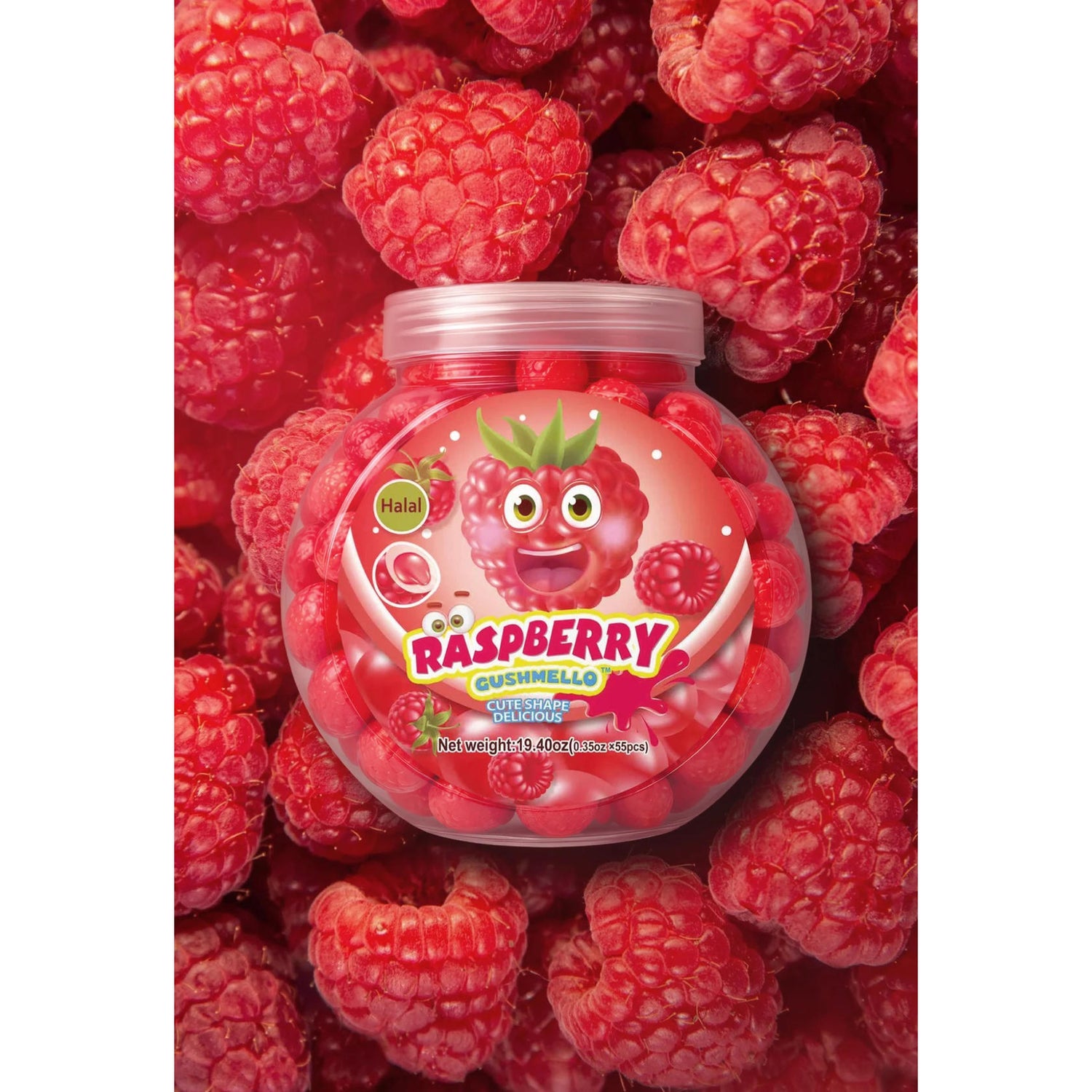 Zoomi Gushmello Candy Fruity Gummy Marshmallow Filled Center 55 Pieces Jar