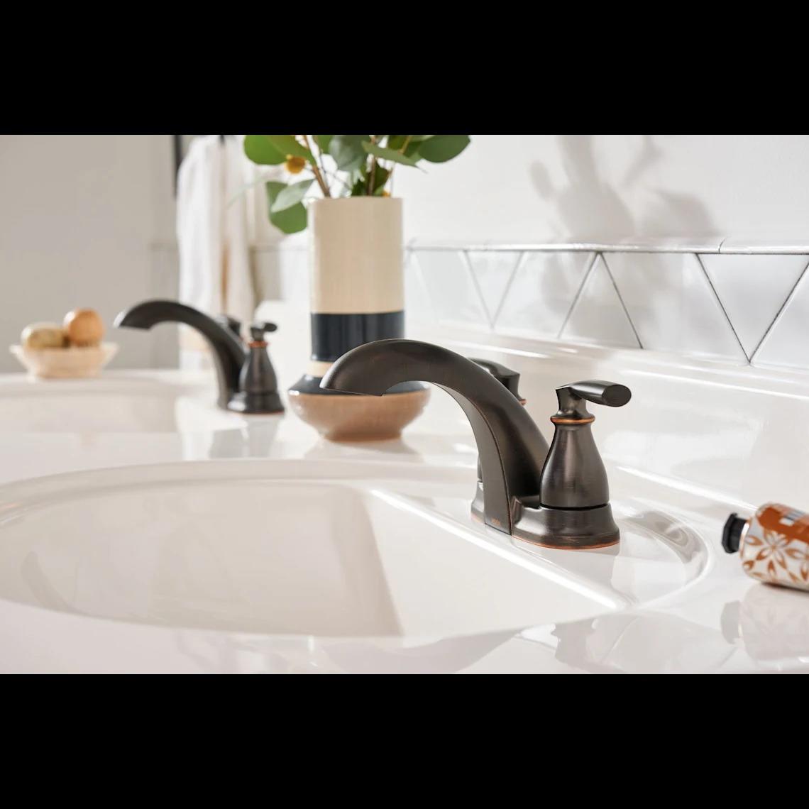 MOEN Hilliard 84532BRB Two-Handle 4-Inch Centerset Bathroom Faucet in Mediterranean Bronze (Drain Included)