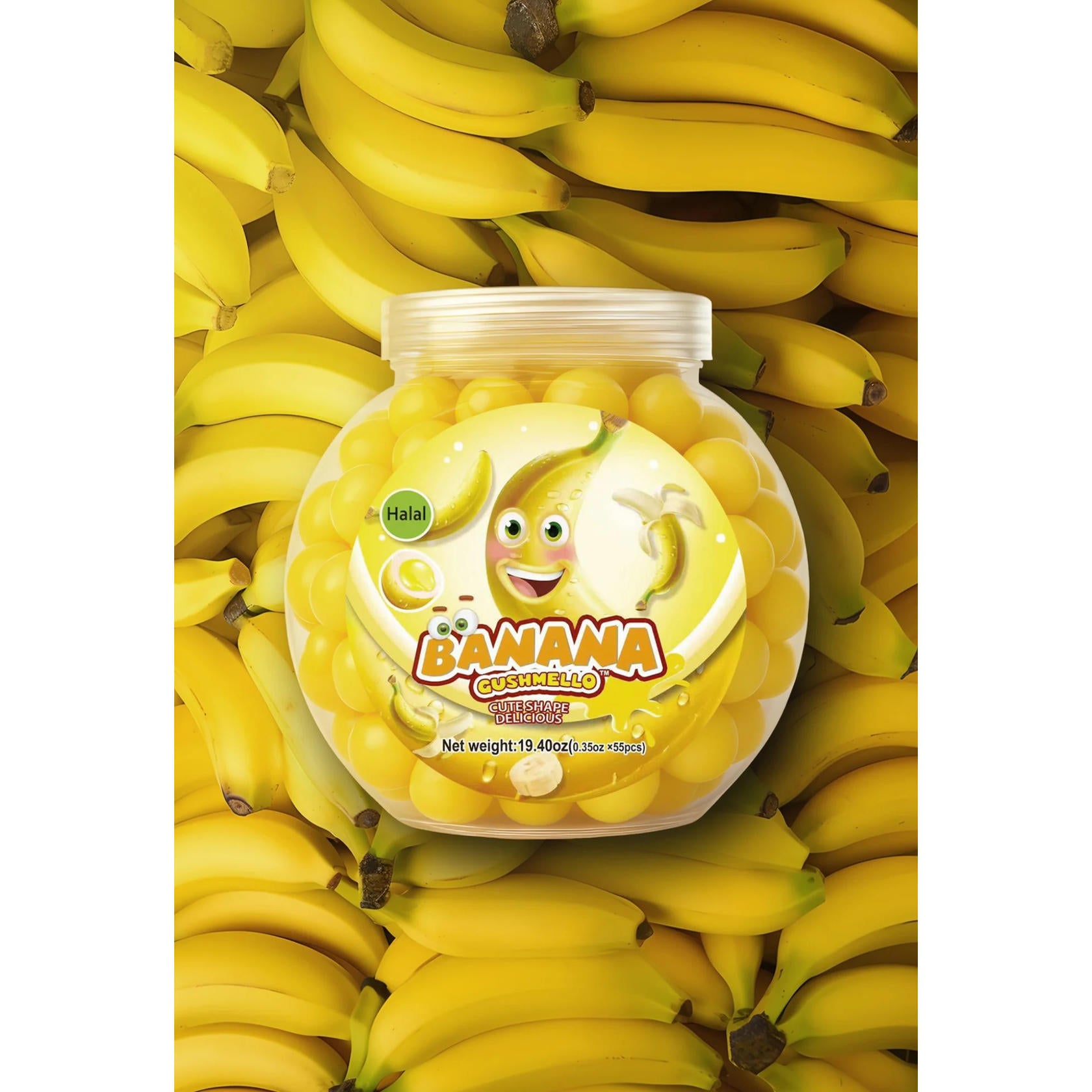 Zoomi Gushmello Candy Fruity Gummy Marshmallow Filled Center 55 Pieces Jar
