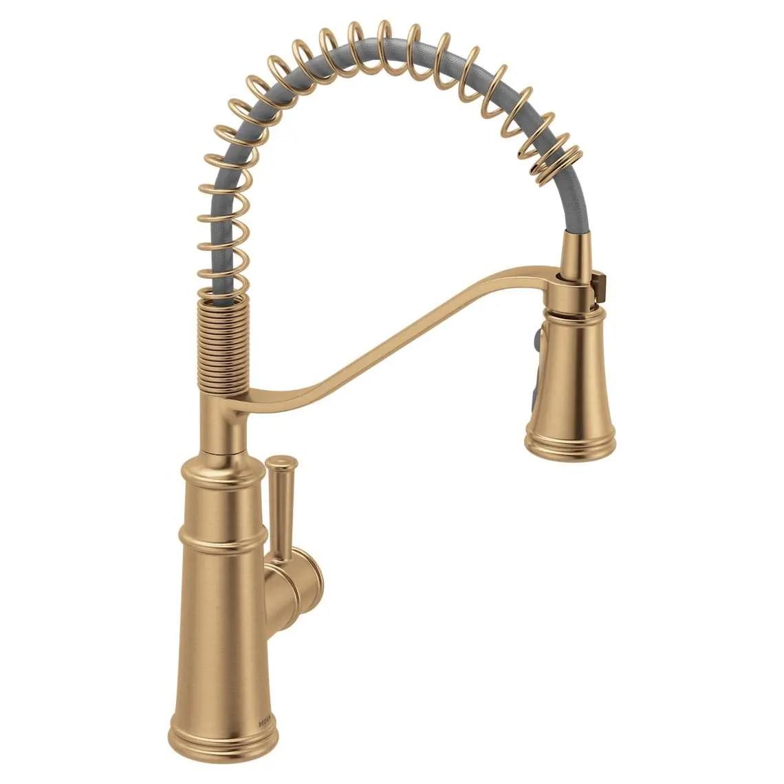 MOEN Belfield 5927BZG One-Handle Pre-Rinse Spring Pulldown Kitchen Faucet with Power Boost in Bronzed Gold