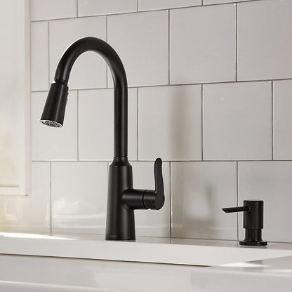 MOEN Edwyn 87028BL Single Handle Pull-Down Handle Kitchen Faucet in Matte Black (Deck Plate Included)