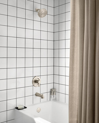 MOEN Rinza 82628SRN One-Handle Round Tub and Shower Faucet in Spot Resist Brushed Nickel (Valve Included)