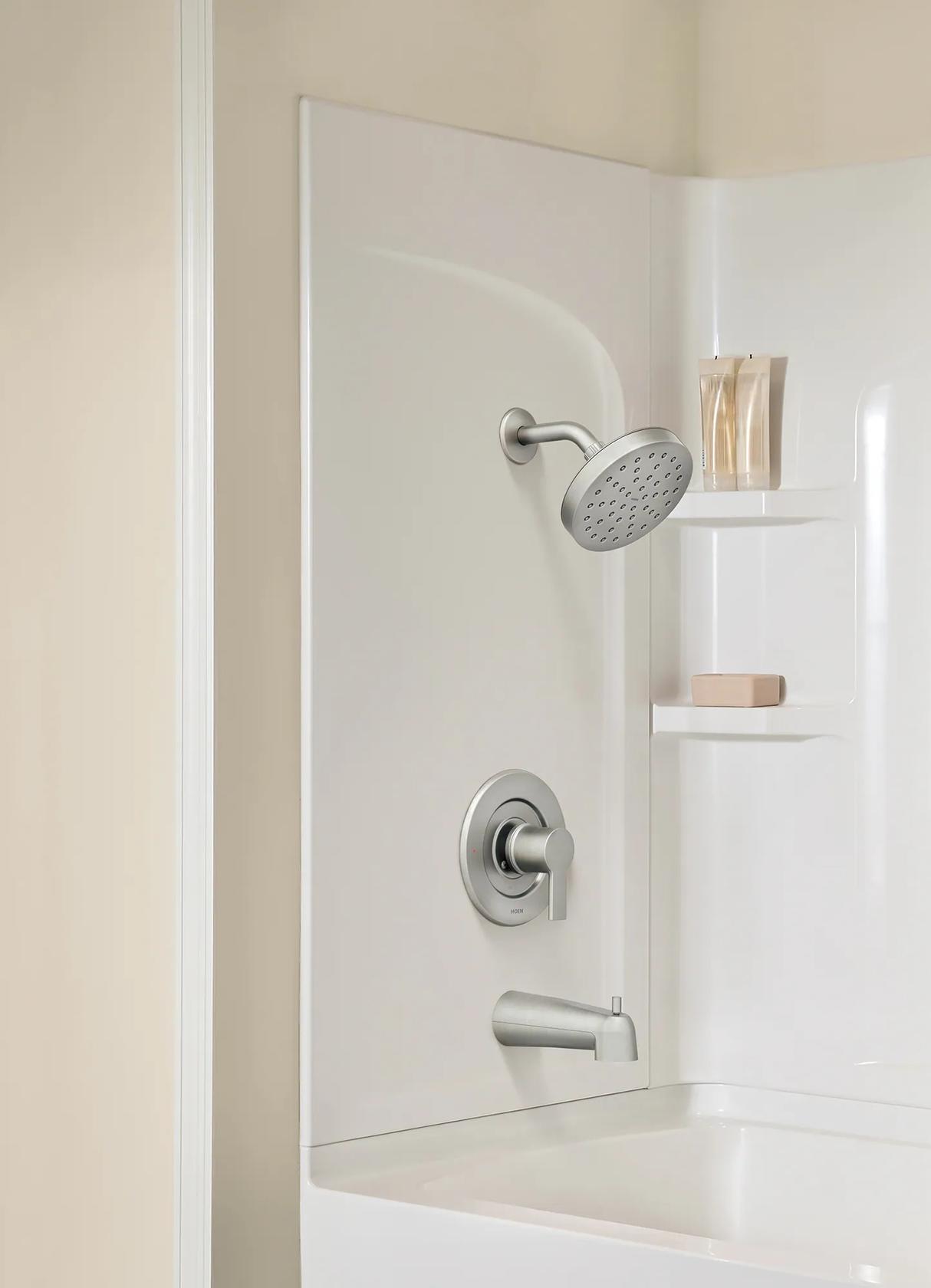 MOEN Rinza 82628SRN One-Handle Round Tub and Shower Faucet in Spot Resist Brushed Nickel (Valve Included)