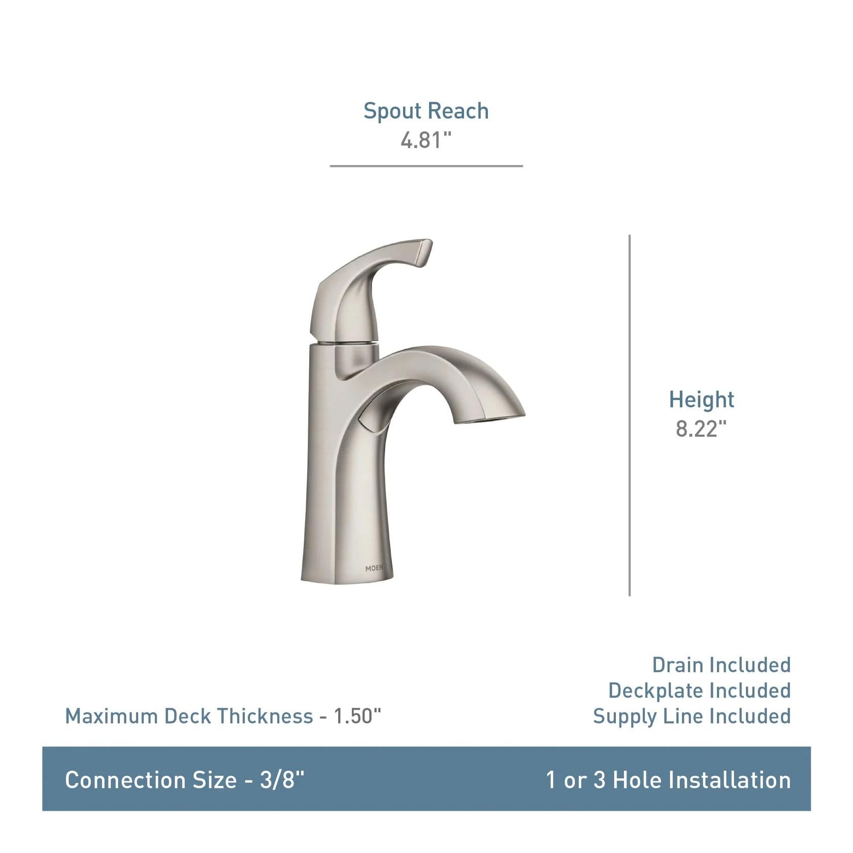 MOEN Lindor 84505SRN Single Handle Lavatory Faucet in Brushed Nickel