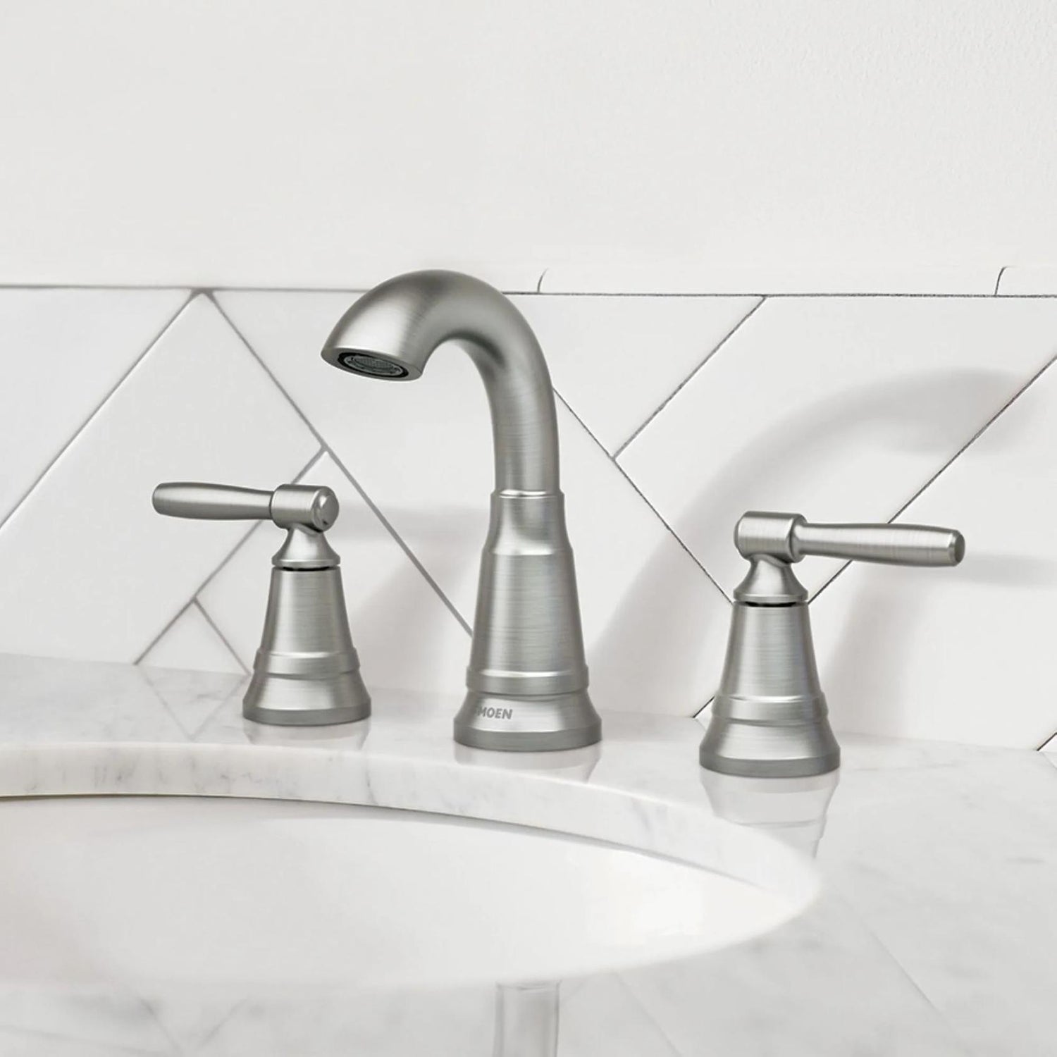 MOEN Halle 84972SRN 8 in. Widespread 2-Handle High-Arc Bathroom Faucet in Spot Resist Brushed Nickel