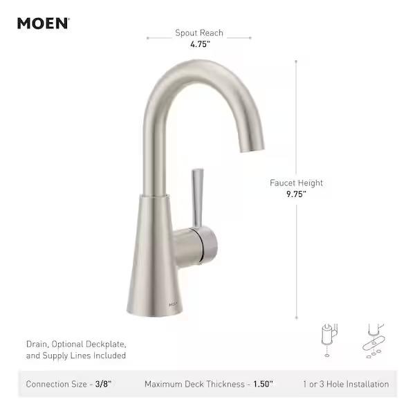 MOEN Jase 64430BL 1.2 GPM, One-Handle Single-Hole Bathroom Faucet in Matte Black