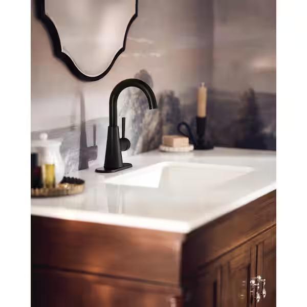 MOEN Jase 64430BL 1.2 GPM, One-Handle Single-Hole Bathroom Faucet in Matte Black