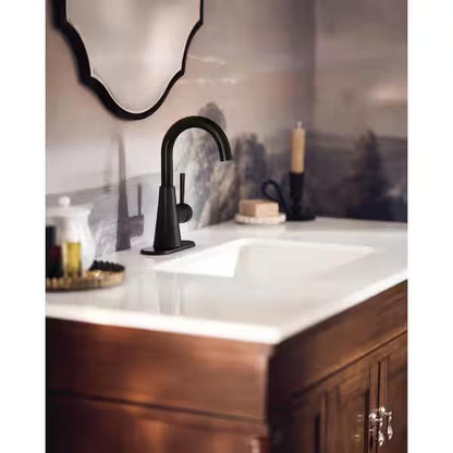 MOEN Jase 64430BL 1.2 GPM, One-Handle Single-Hole Bathroom Faucet in Matte Black