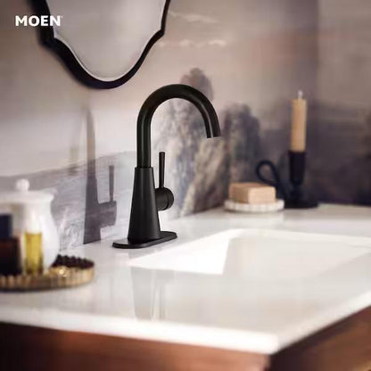 MOEN Jase 64430BL 1.2 GPM, One-Handle Single-Hole Bathroom Faucet in Matte Black