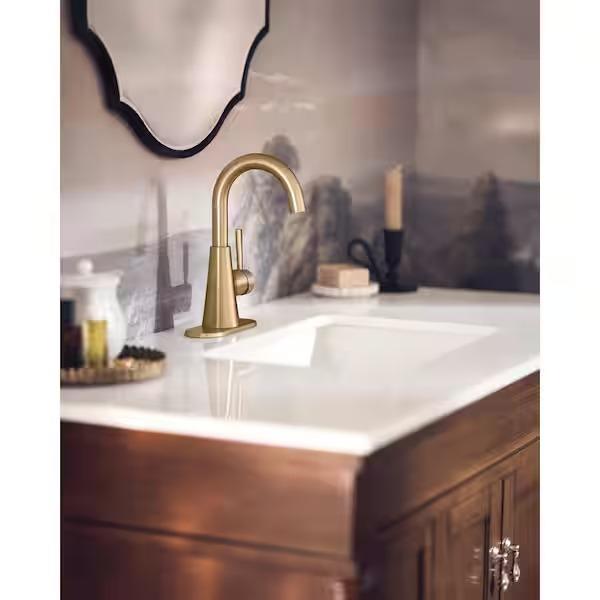 MOEN Jase 64430BZG One-Handle Single-Hole Bathroom Faucet in Bronzed Gold 1.2GPM