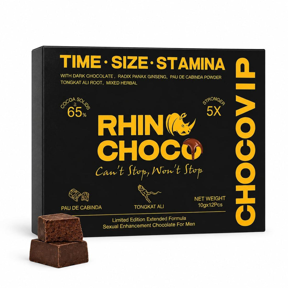 Rhino Choco for Him, Natural Chocolate with 100% Mixed Herbs (Pack of 12 Pieces)