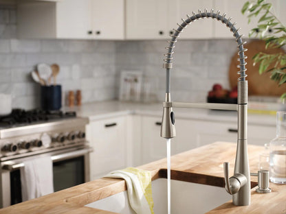 MOEN Essie 87814SRS Single-Handle Pre-Rinse Spring Pulldown Sprayer Kitchen Faucet with Power Clean in Spot Resist Stainless