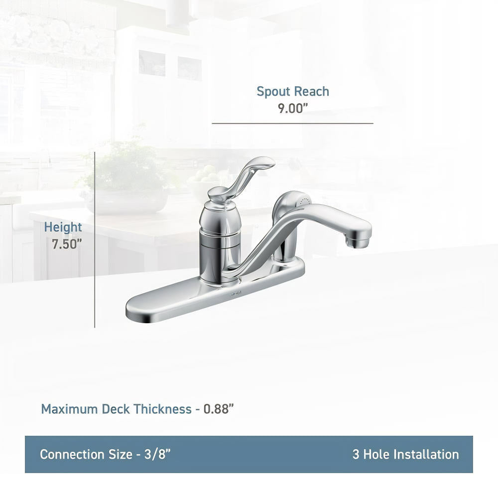 MOEN Banbury CA87527 Single-Handle Low-Arc Standard Kitchen Faucet with Side Sprayer in Chrome