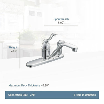 MOEN Banbury CA87527 Single-Handle Low-Arc Standard Kitchen Faucet with Side Sprayer in Chrome