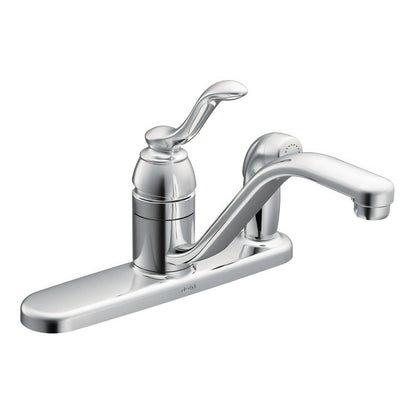 MOEN Banbury CA87527 Single-Handle Low-Arc Standard Kitchen Faucet with Side Sprayer in Chrome