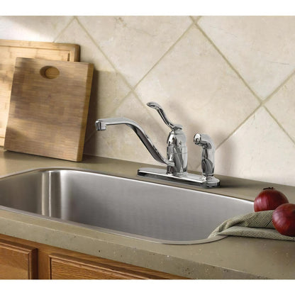 MOEN Banbury CA87527 Single-Handle Low-Arc Standard Kitchen Faucet with Side Sprayer in Chrome