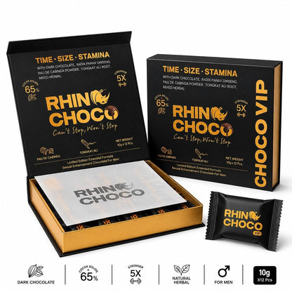 Rhino Choco for Him, Natural Chocolate with 100% Mixed Herbs (Pack of 12 Pieces)