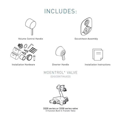 MOEN Align T3290BL Two Handle Moentrol Transfer Valve Trim Kit in Matte Black (Valve Not Included)