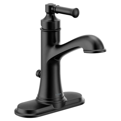 MOEN Dartmoor 6803BL Single Handle 1-Hole Bathroom Faucet with Drain Kit Included in Matte Black