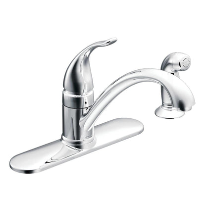 MOEN Torrance CA87480 Low-Arc Single-Handle Standard Kitchen Faucet with Side Sprayer in Chrome