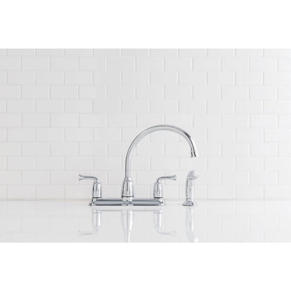MOEN Banbury CA87553 Double Handle Mid-Arc Standard Kitchen Faucet with Side Sprayer in Chrome