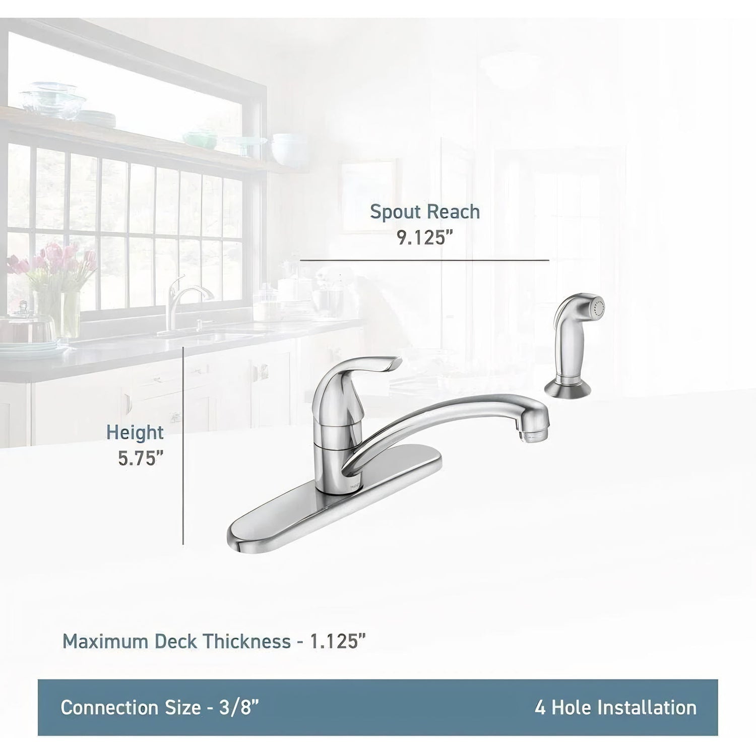 MOEN Adler 87202 Single-Handle Low Arc Kitchen Faucet  with Side Sprayer in Chrome