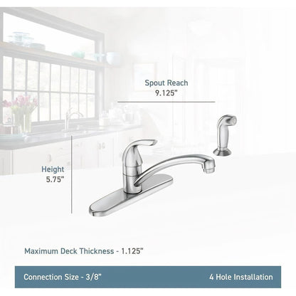 MOEN Adler 87202 Single-Handle Low Arc Kitchen Faucet  with Side Sprayer in Chrome