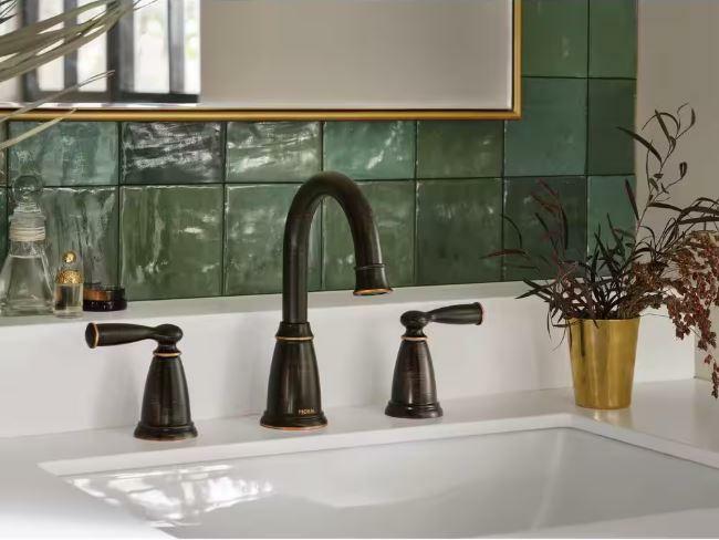 MOEN Banbury 84947BRB Widespread Double Handle High-Arc Bathroom Faucet in Mediterranean Bronze (Valve Included)