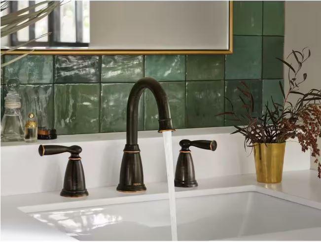 MOEN Banbury 84947BRB Widespread Double Handle High-Arc Bathroom Faucet in Mediterranean Bronze (Valve Included)