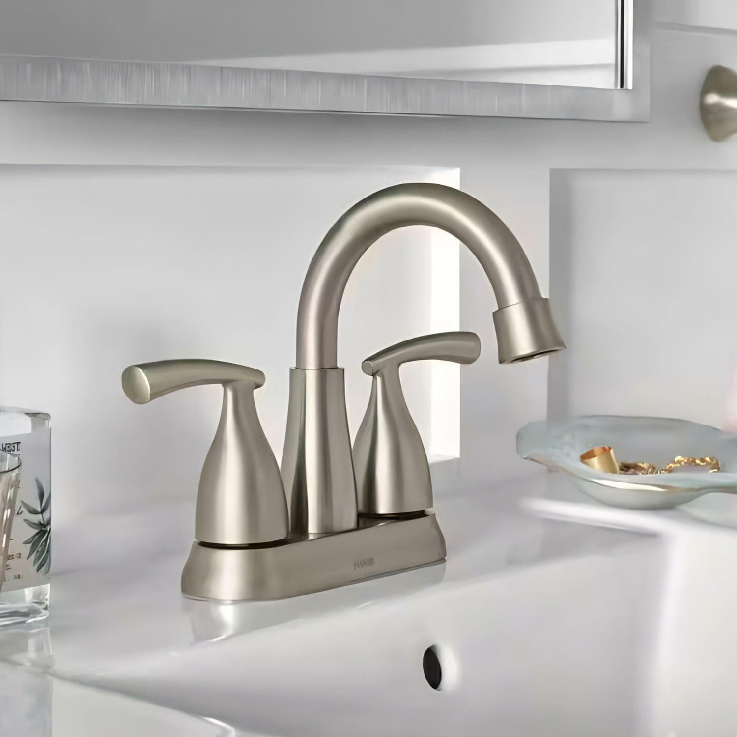 MOEN Essie 84128SRN Two Handle Centerset Bathroom Faucet in Spot Resist Brushed Nickel